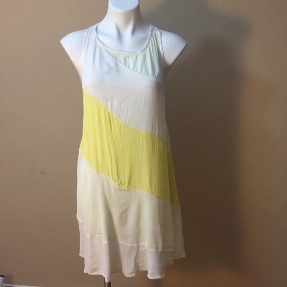 New Free People Yellow White Color Block Swing Dress Tunic racerback Beach Dress - Picture 1 of 11